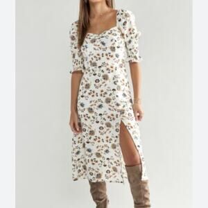 Audrey Parks x Francescas size small floral ivory midi dress cottage romantic bo